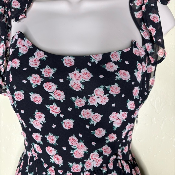 Floral Print Black and Pink Off the Shoulders Boho Mini Dress Size Small S - Picture 2 of 15